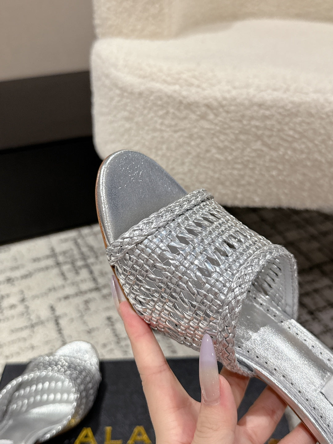 ALAIA Muller high-heeled metallic sliver woven leather