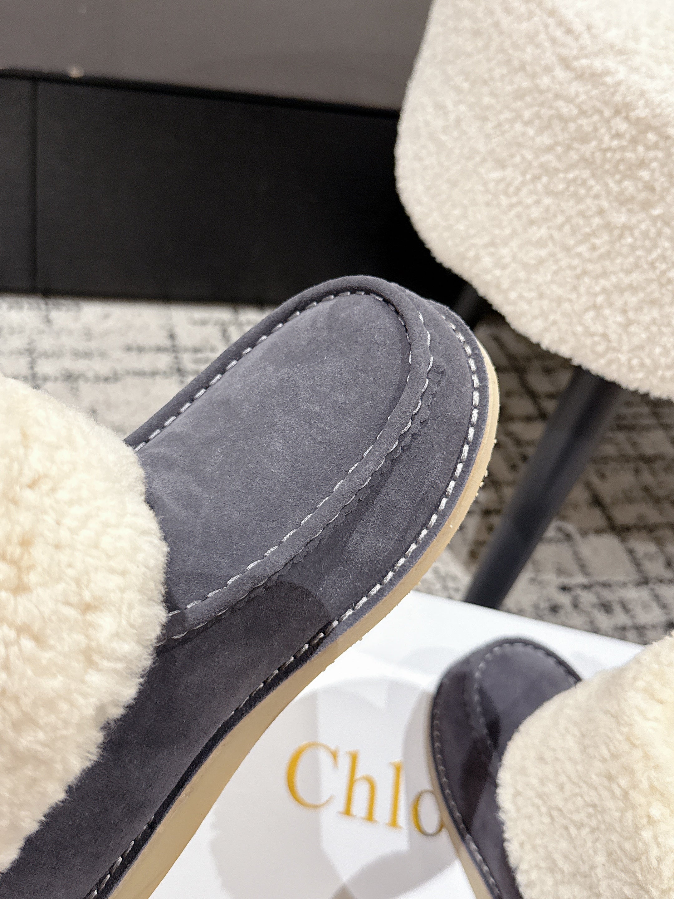 Chloe Snow Boots Gray Suede Wool 514336