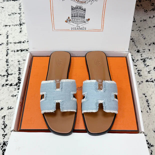 HM 26ss Oran Sandals Light Blue Brown Denim Cowhide 617211