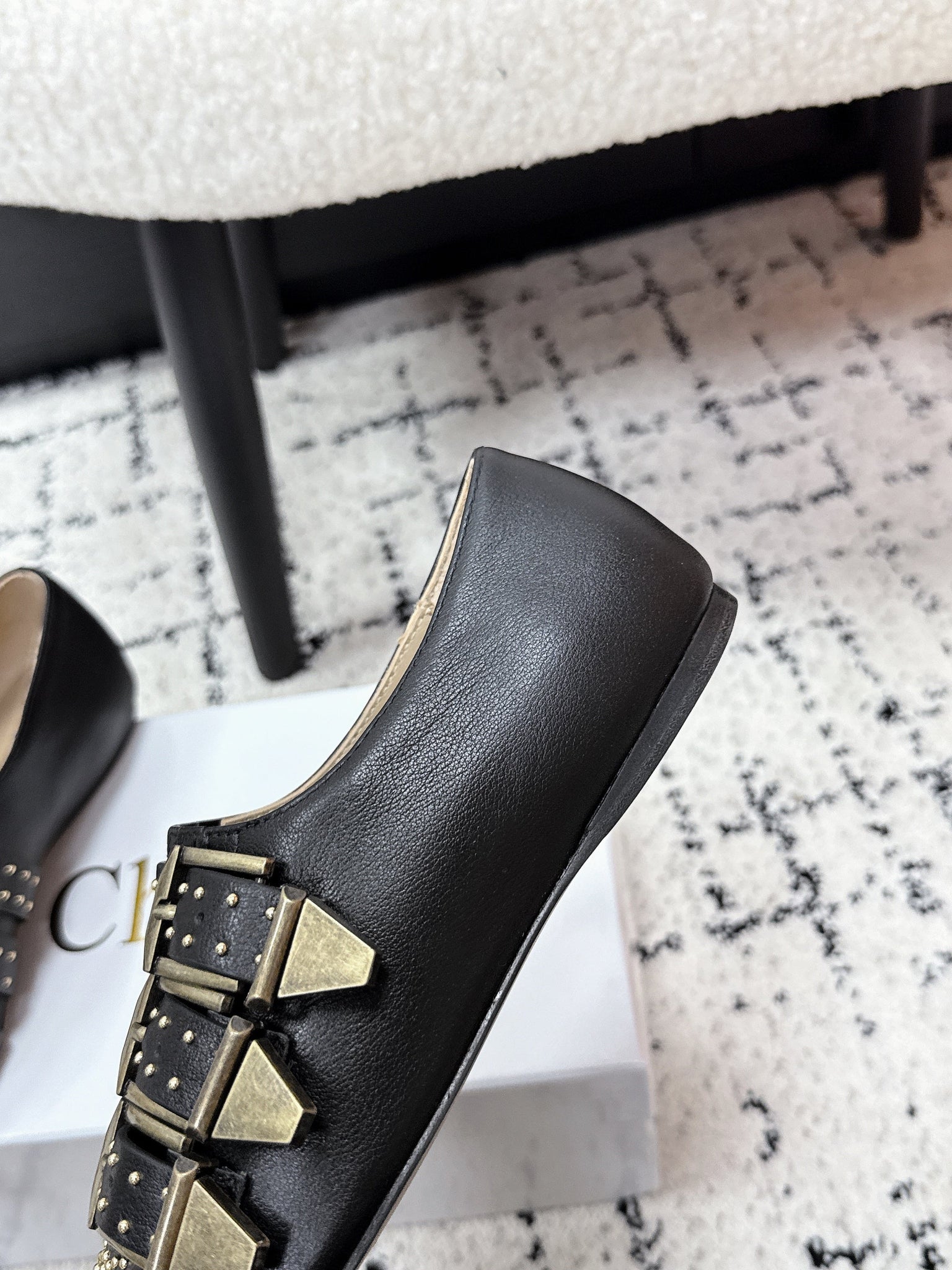Chloé 26S Flat Shoes in Black Calfskin with Metal Studs