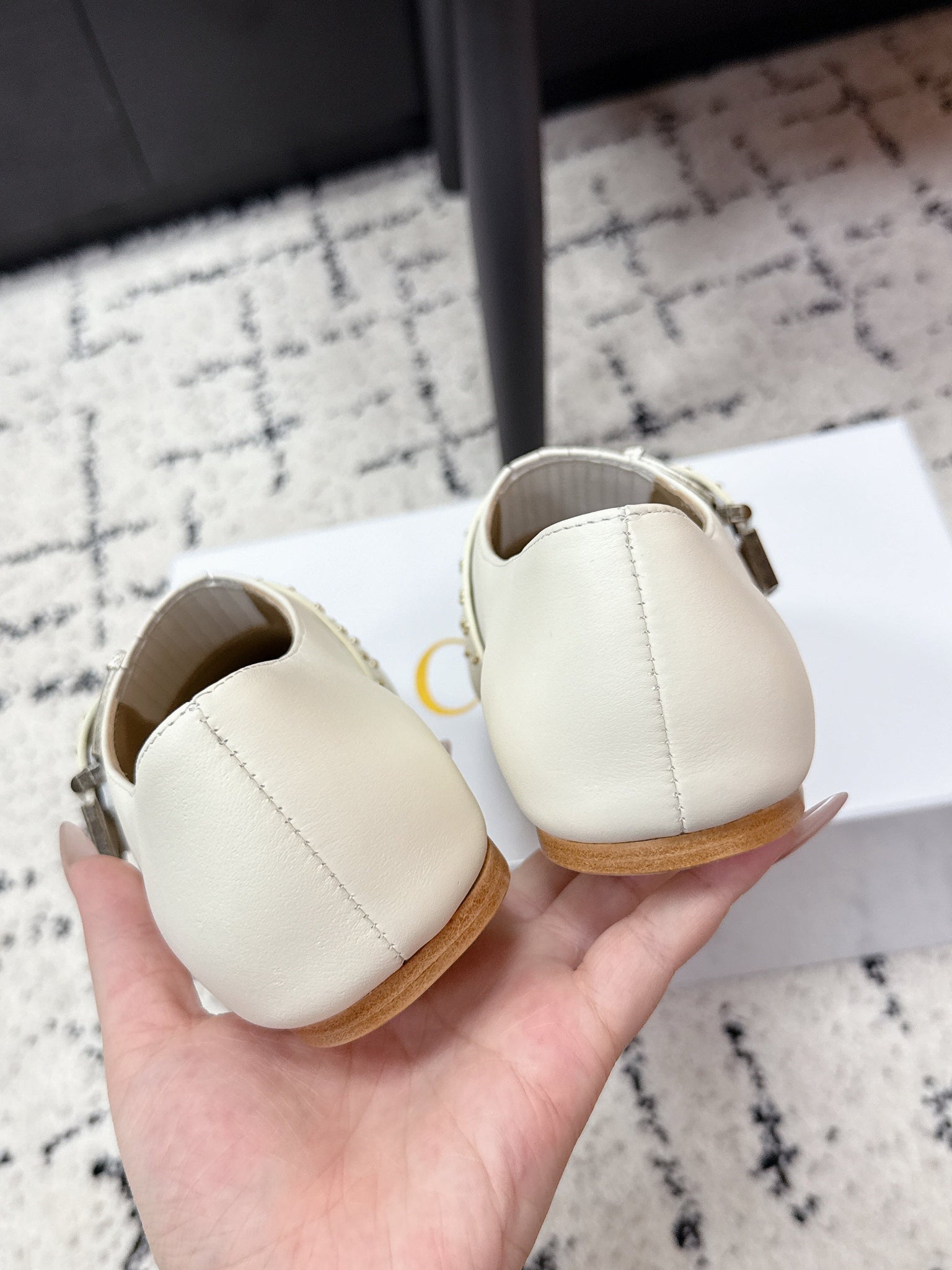 Chloé 26S Flat Shoes in White Calfskin with Metal Studs