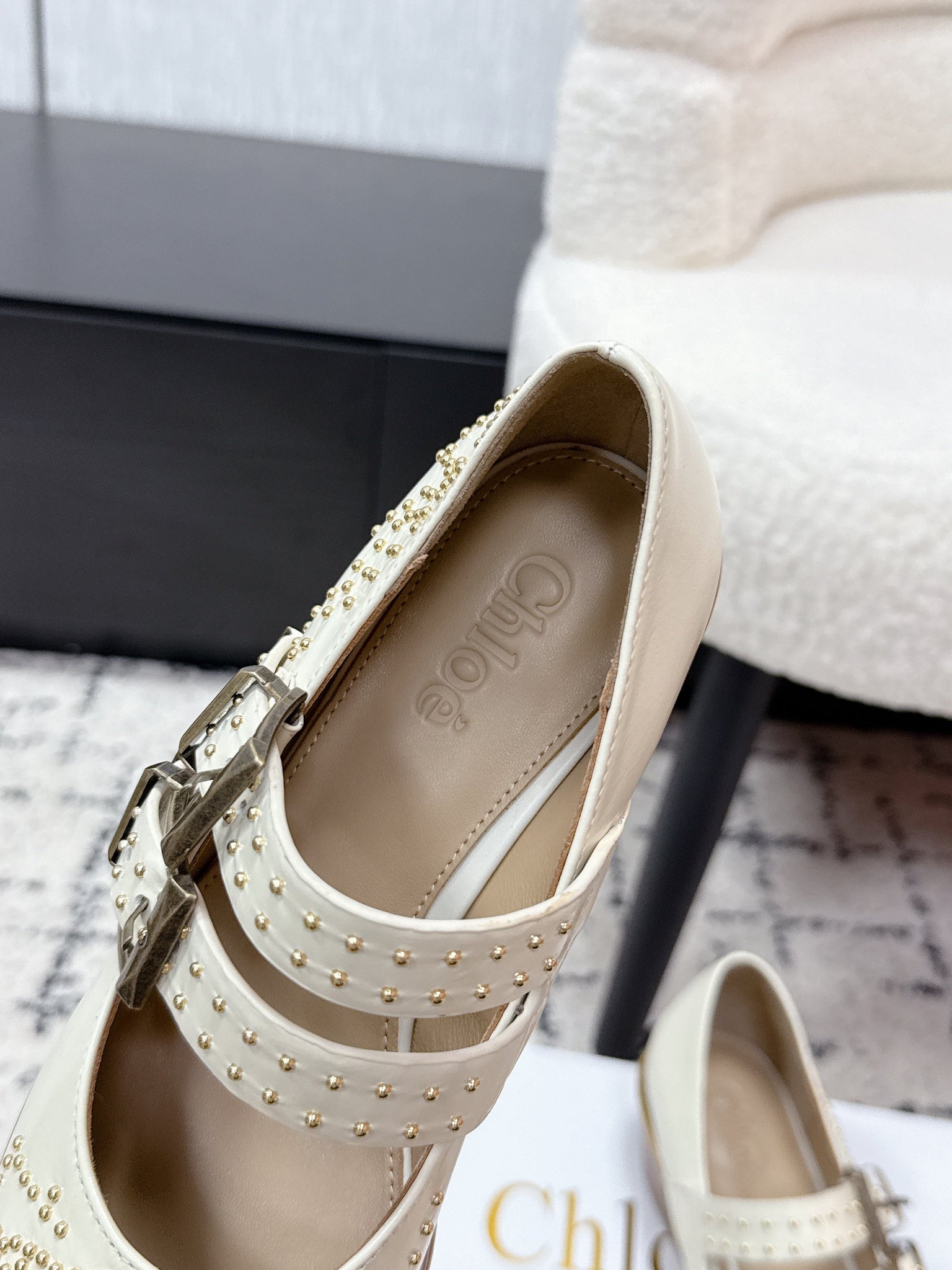 Chloé 26S Metal Stud Shoes in Black Calfskin