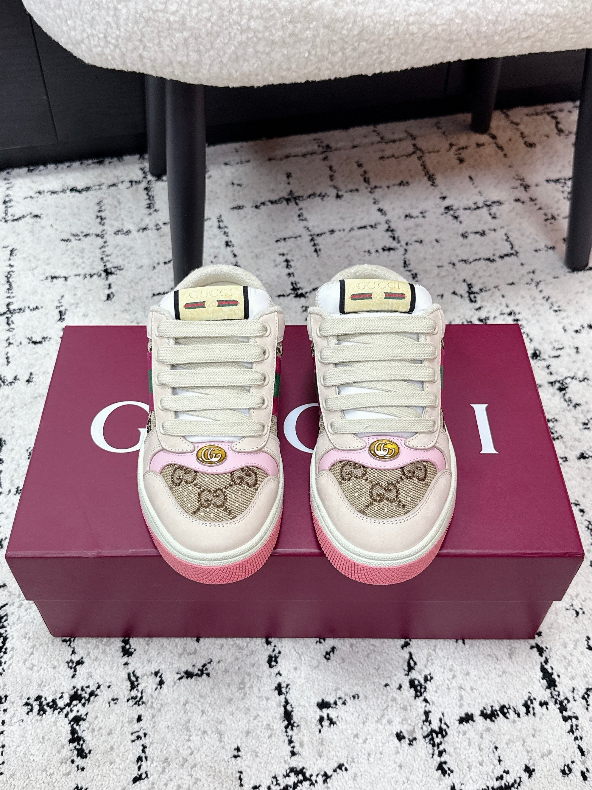 GG Screener Sneaker White Pink Mesh Leather 769553