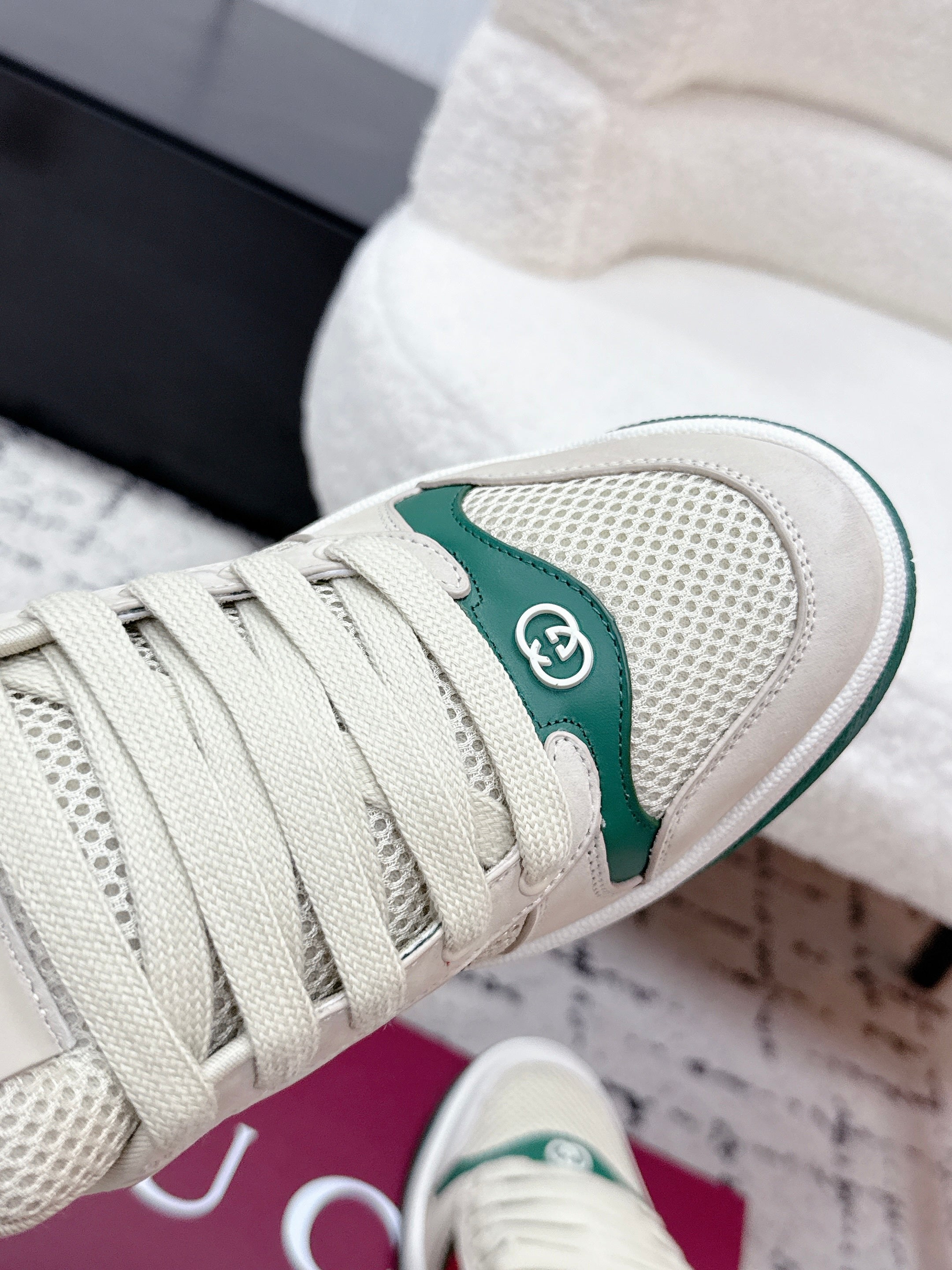 GG Screener Sneaker White Dark Green Mesh Leather 769554