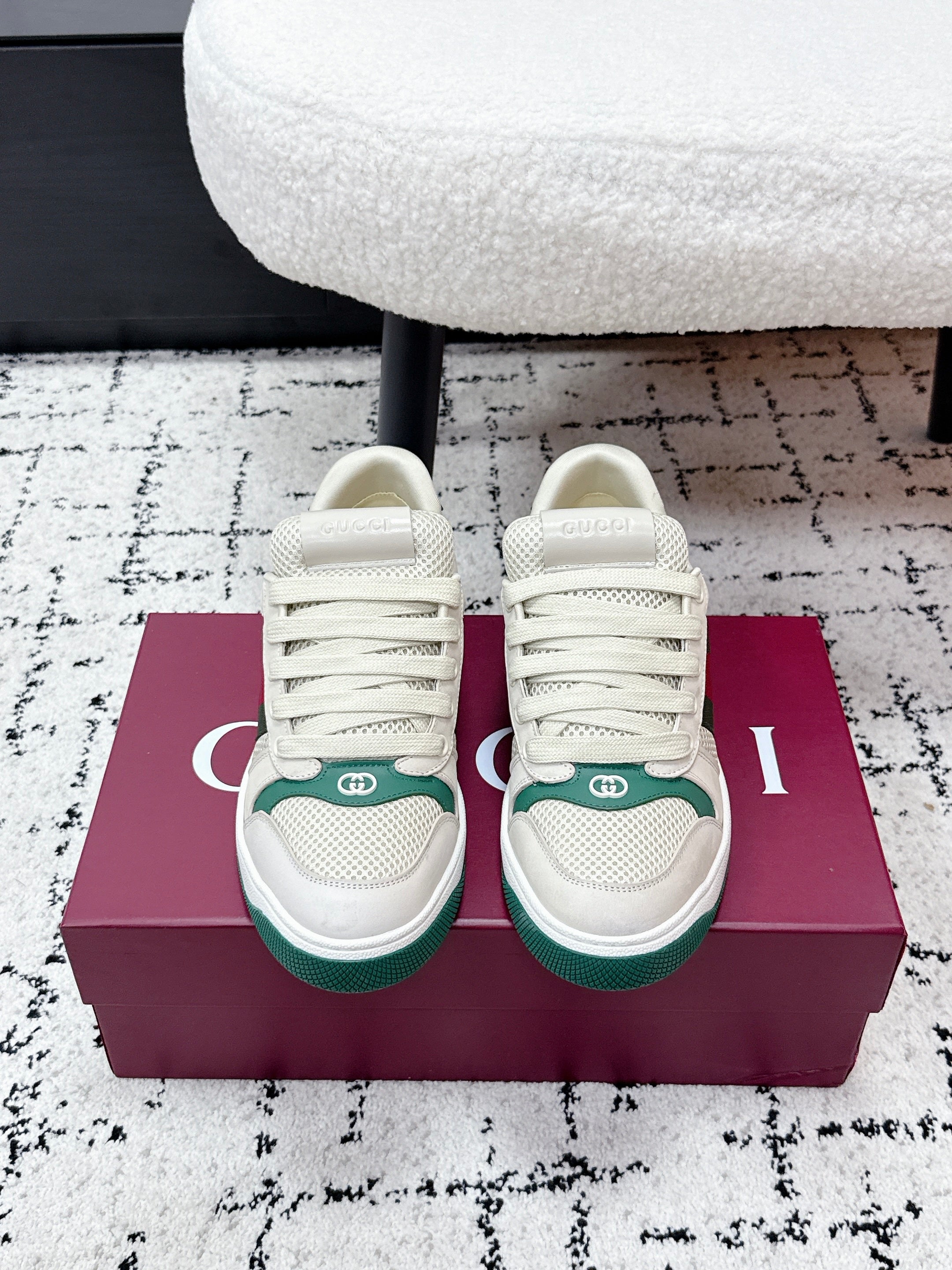 GG Screener Sneaker White Dark Green Mesh Leather 769554