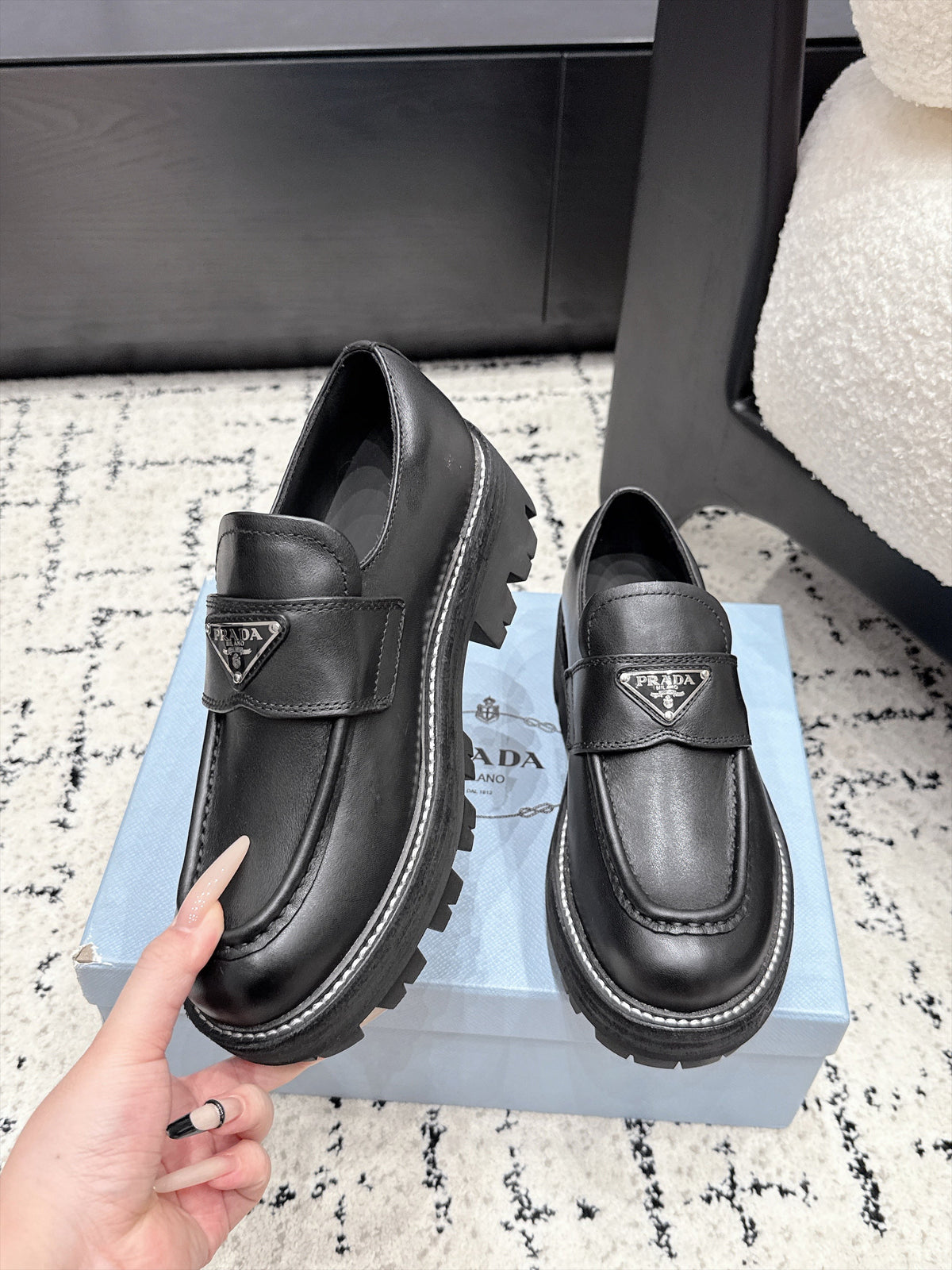 Prada 26s Chunky Loafers Black Leather 120983