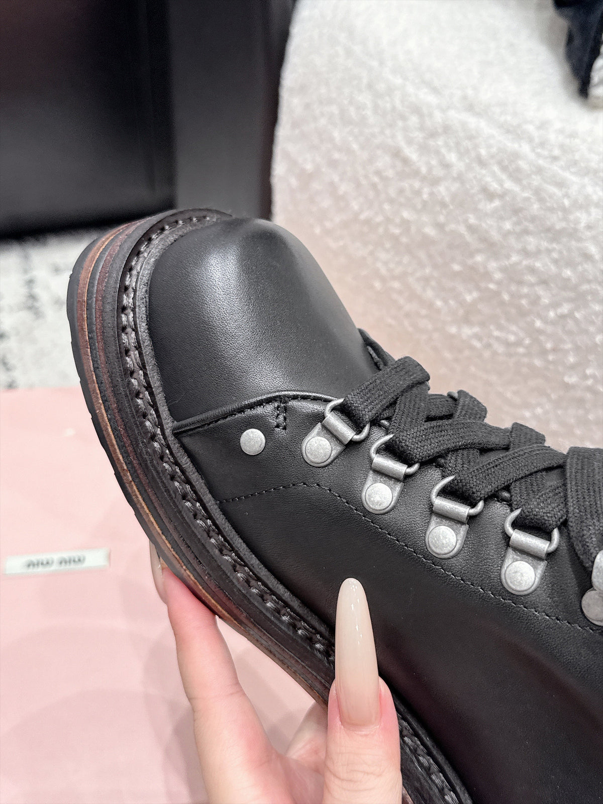 Miu Miu 26s Lace-up Boots Black Leather 139179