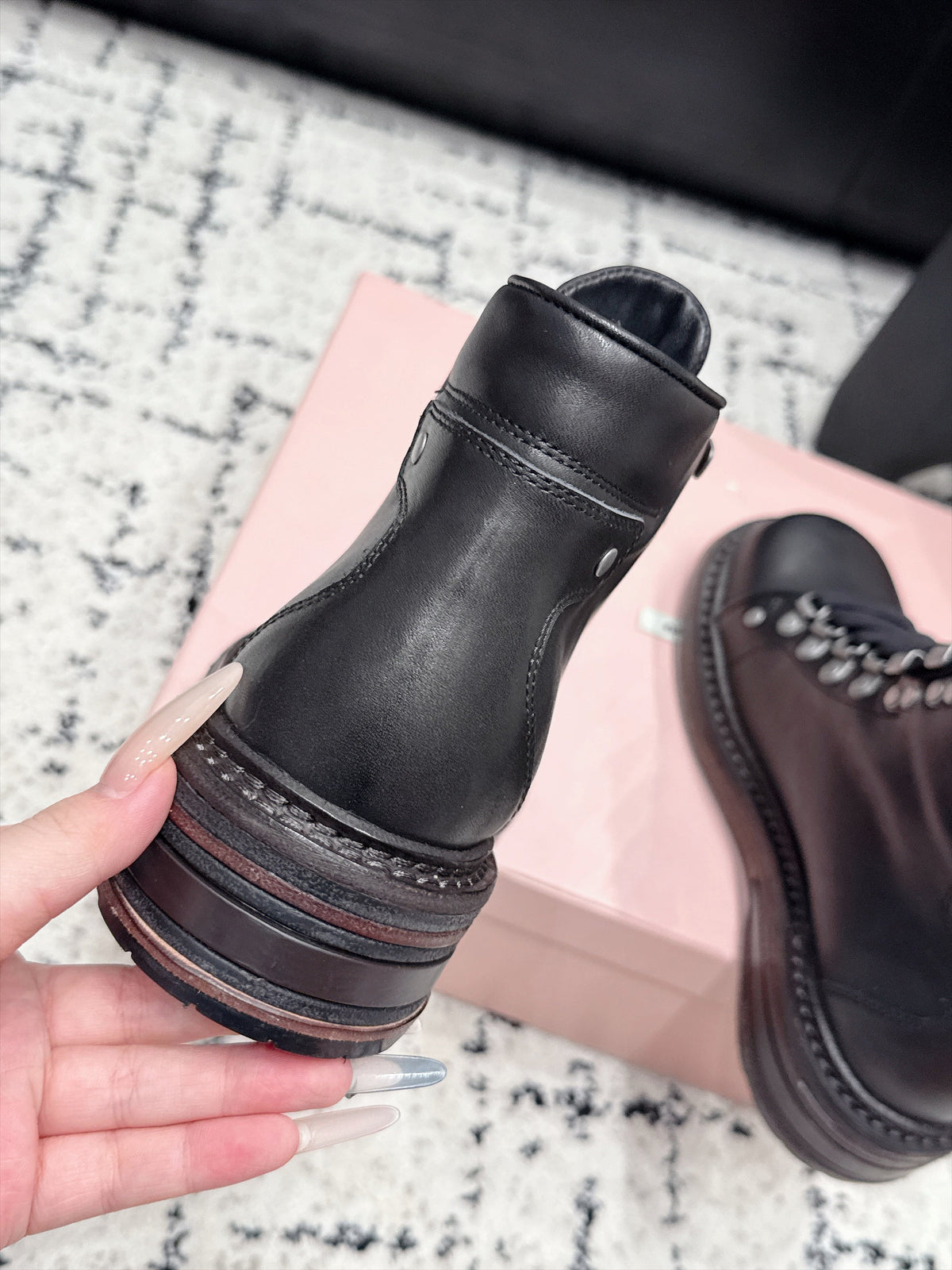 Miu Miu 26s Lace-up Boots Black Leather 139179