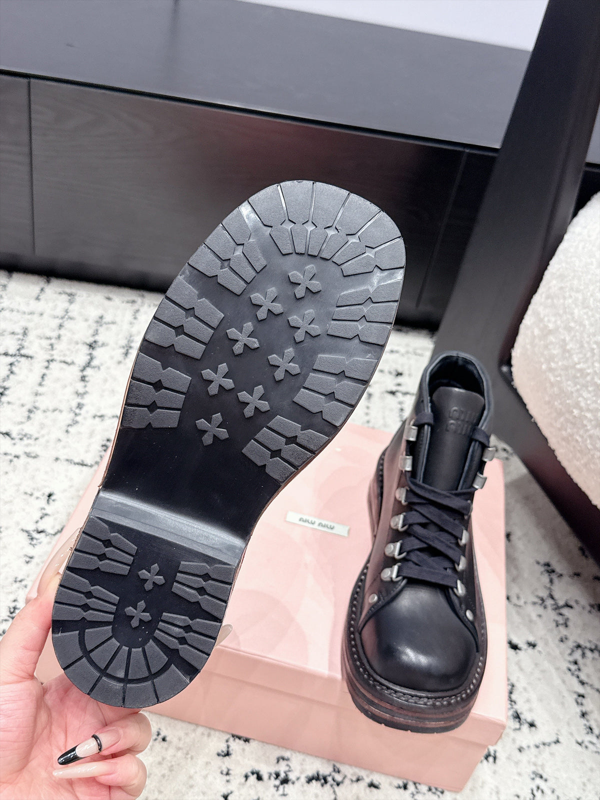 Miu Miu 26s Lace-up Boots Black Leather 139179