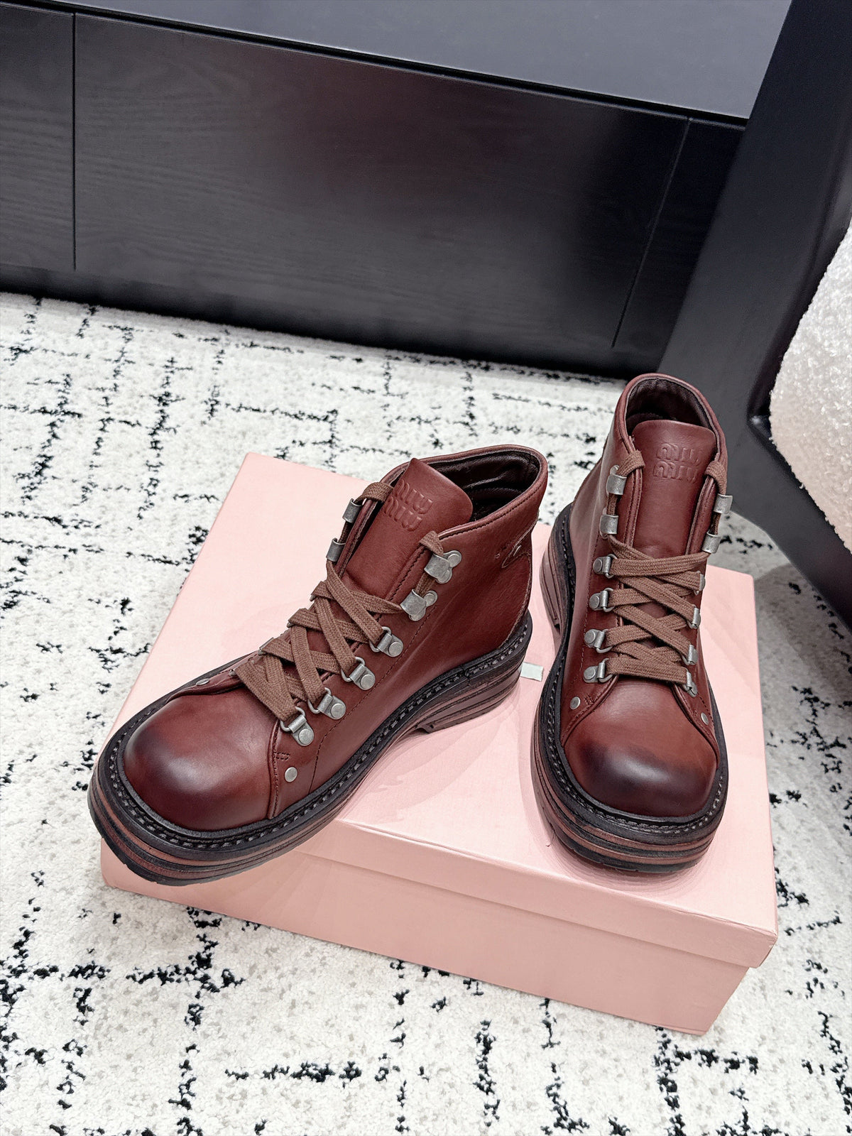 Miu Miu 26s Lace-up Boots Caffe Leather 139180
