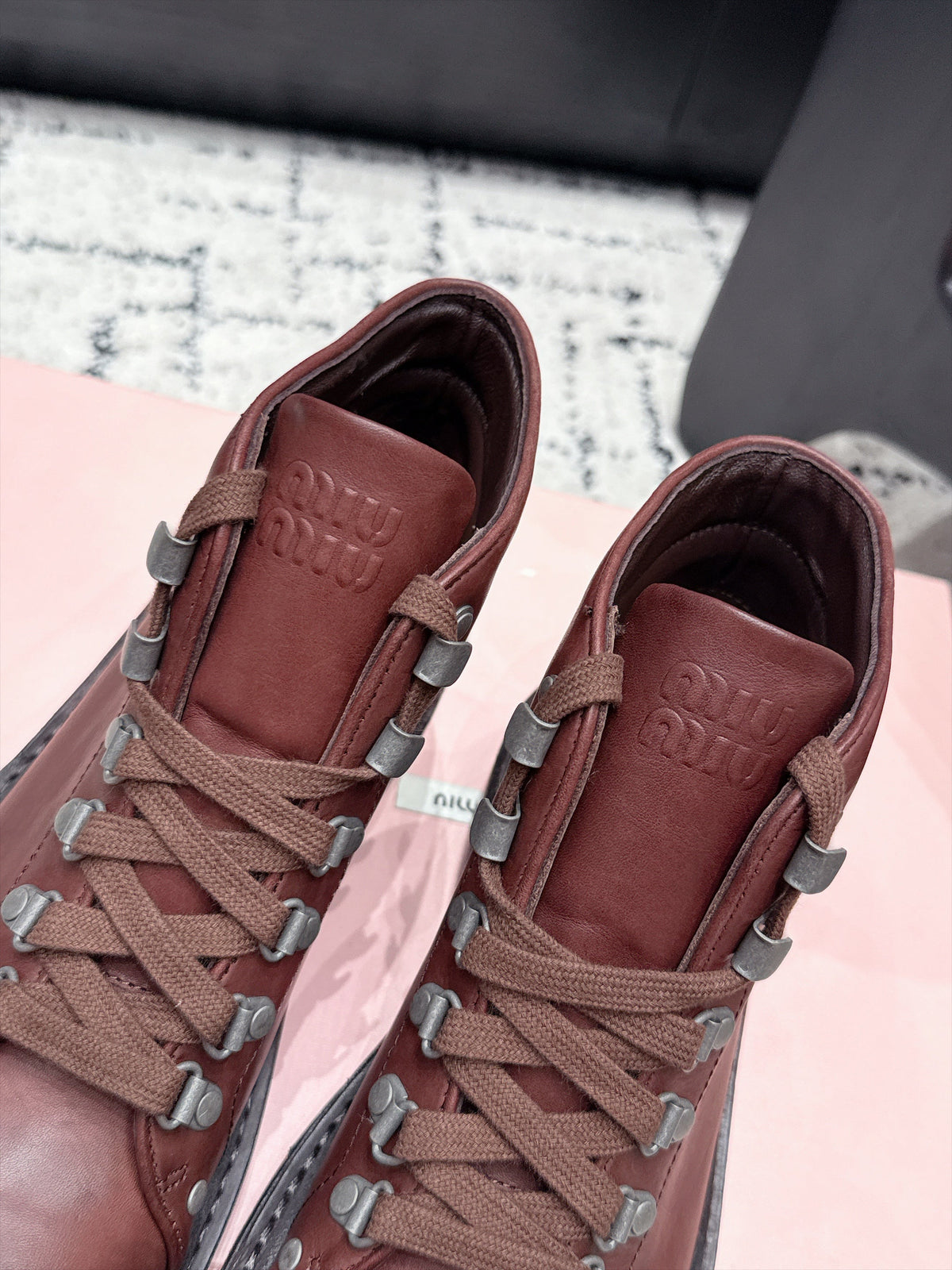Miu Miu 26s Lace-up Boots Caffe Leather 139180