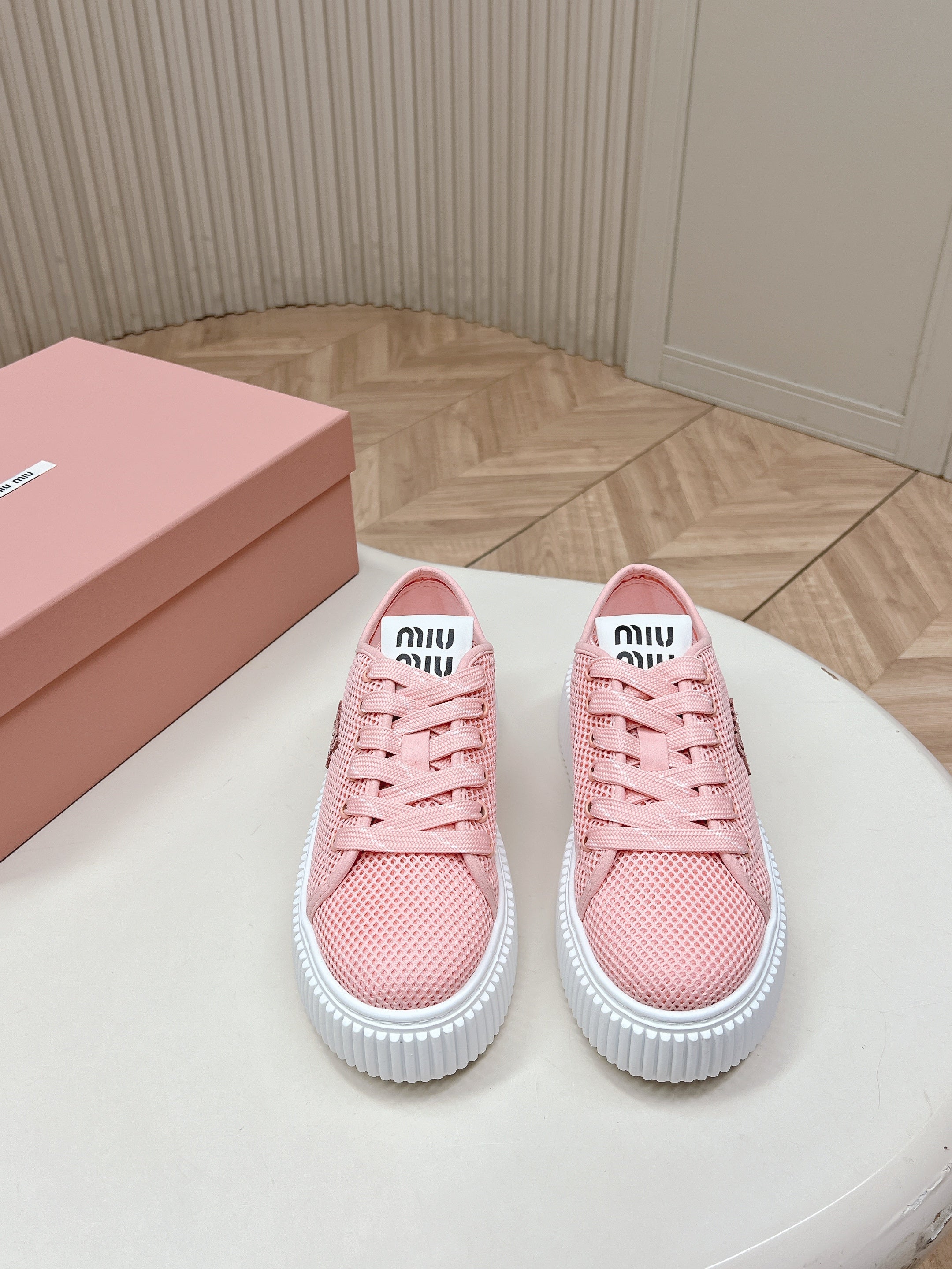Miu Platform Sneakers Light Pink Mesh 798604