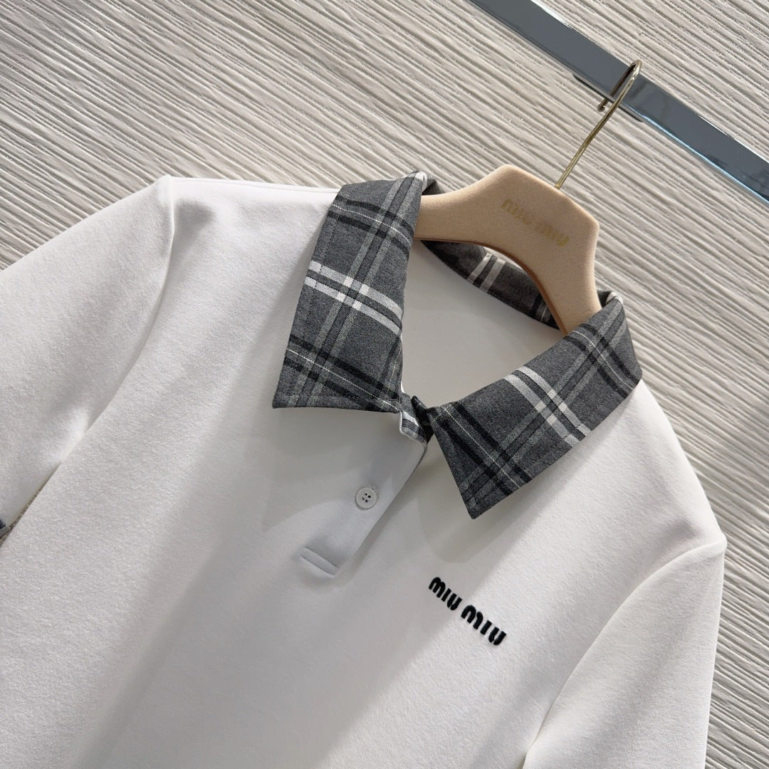 Miu SS26 Set Polo Shirt Pleated Skirt White Charcoal Grey Polyester Cotton 351269
