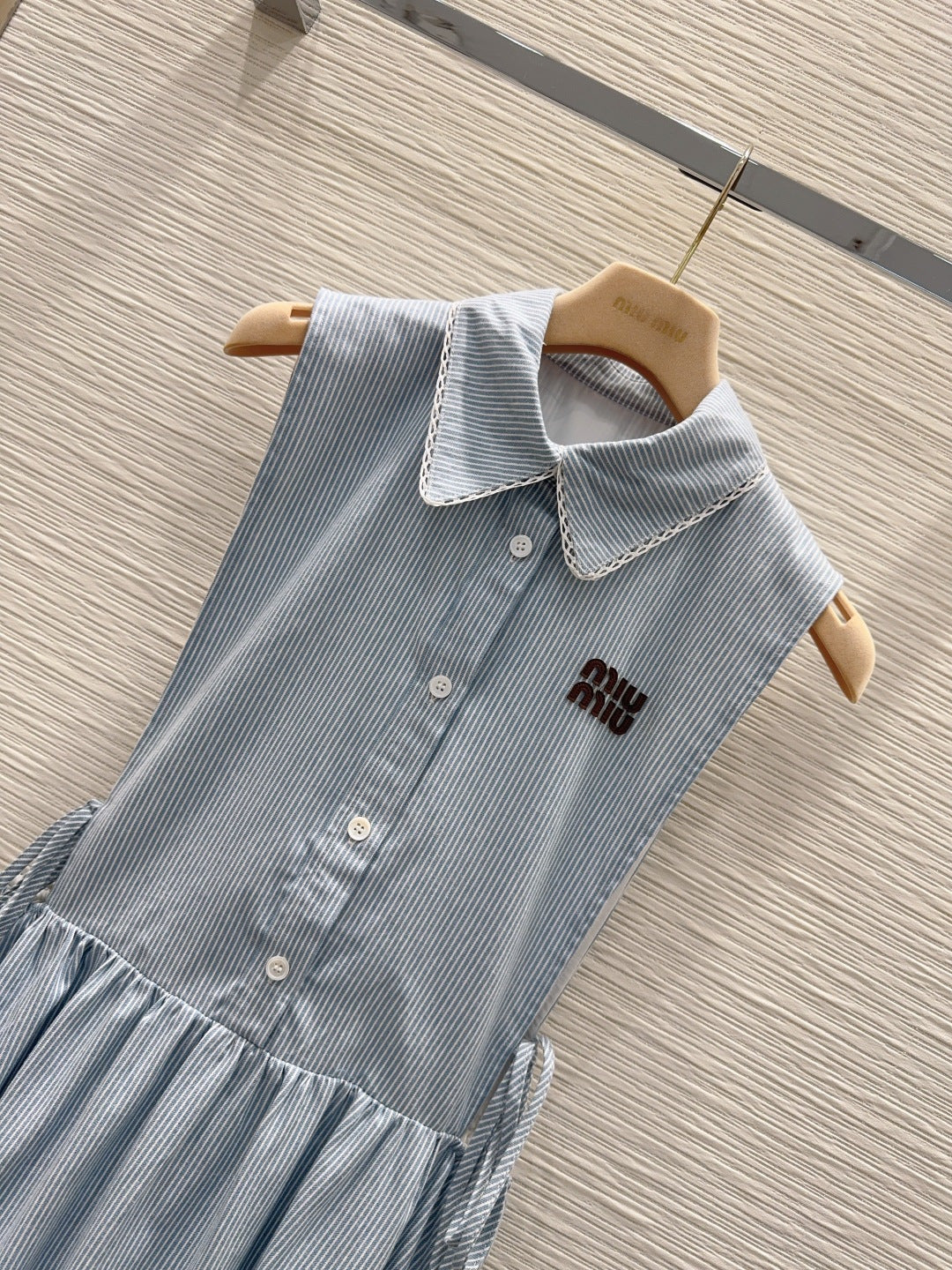 Miu 26s Vest Dress Light Blue White Cotton 394977