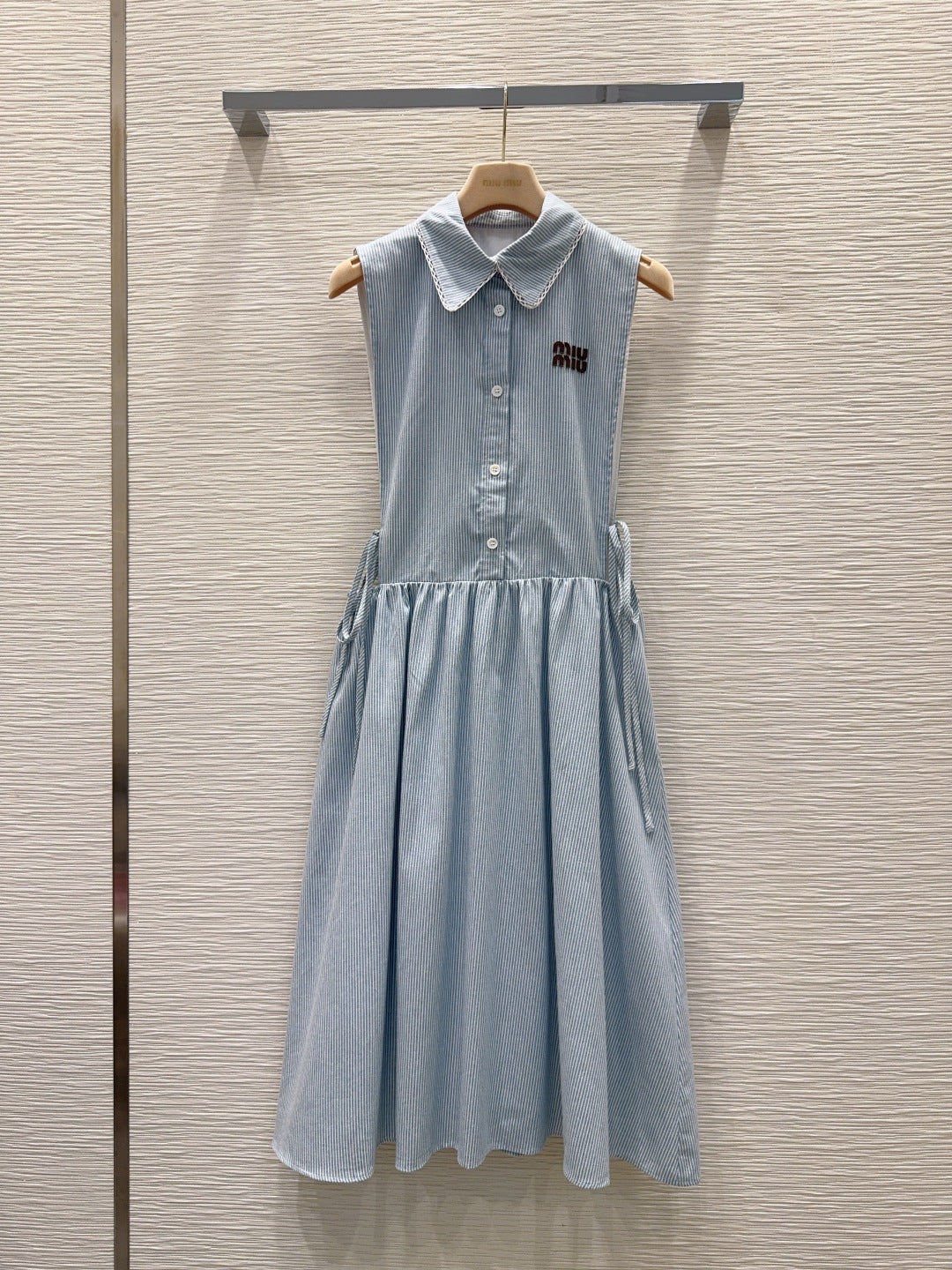 Miu 26s Vest Dress Light Blue White Cotton 394977