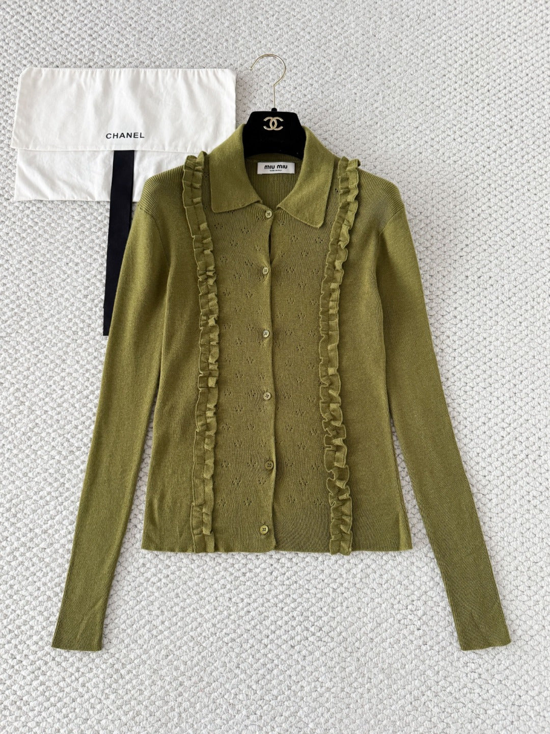 Miu 26s Cardigan Fern Green Cashmere Silk 380643