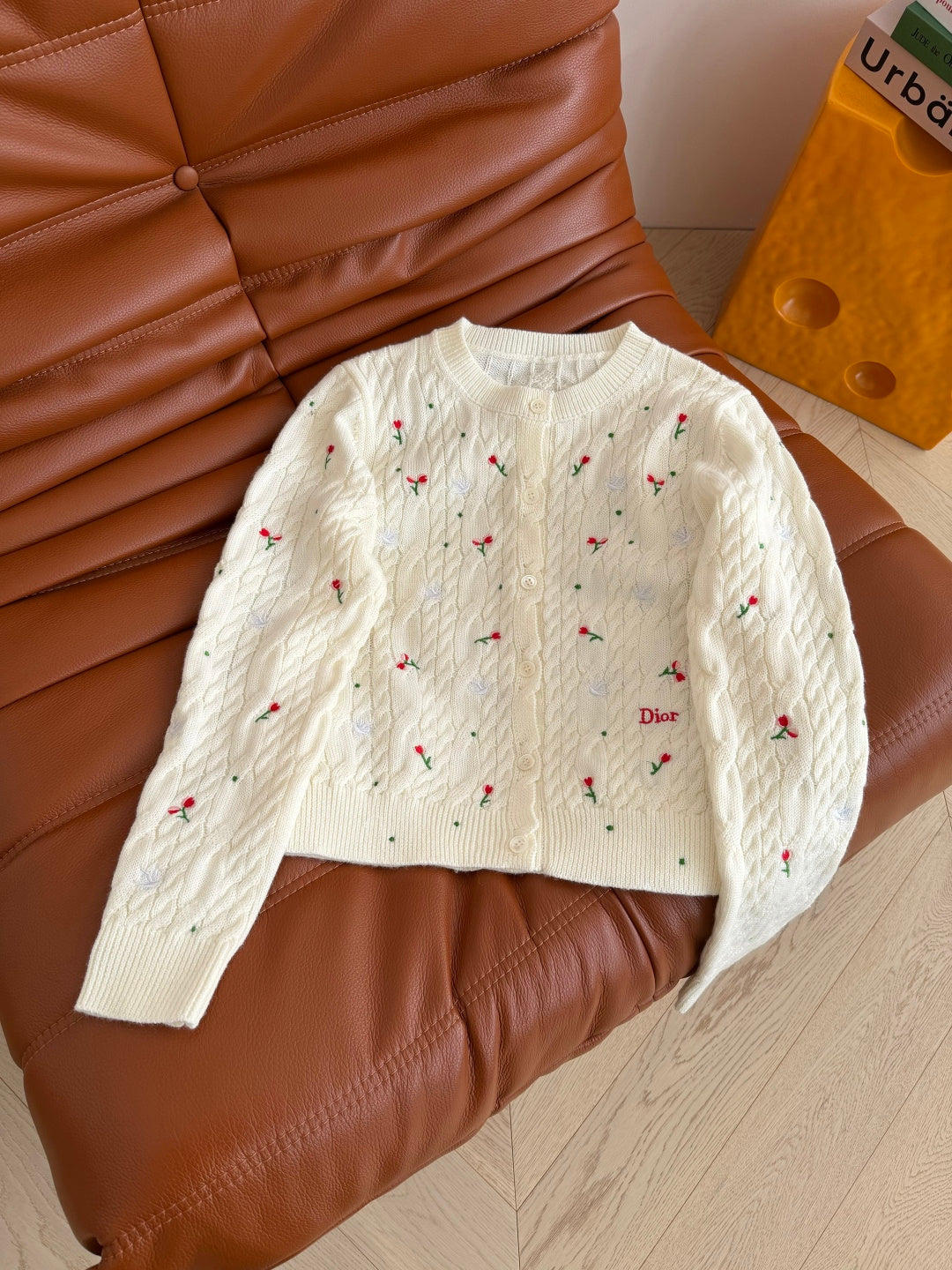 CD Embroidered Cardigan & Ecru Cable-Knit Multicolor Cashmere 341431