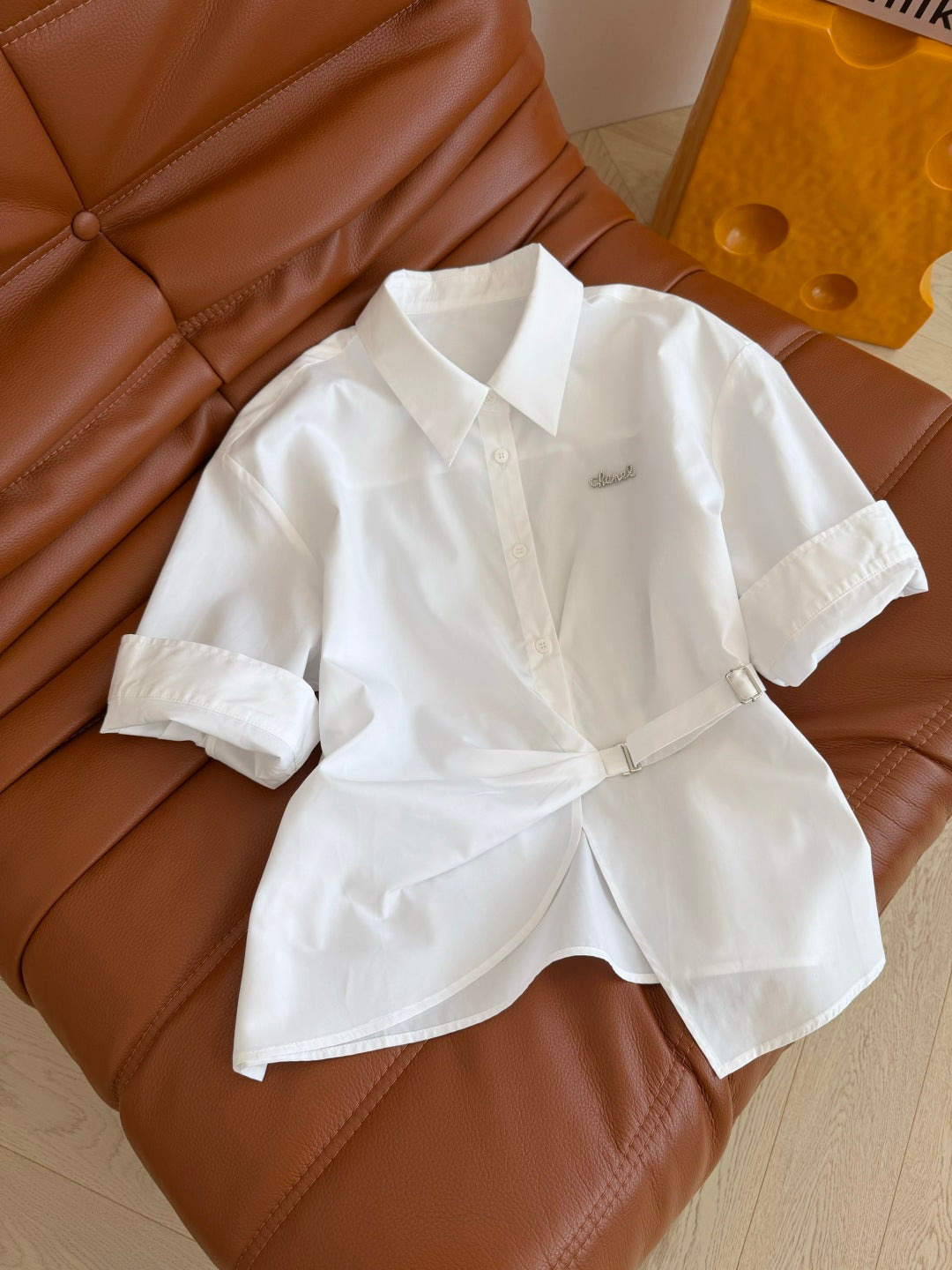 CC 26s Button-Down Waist Shirt White Cotton 384872