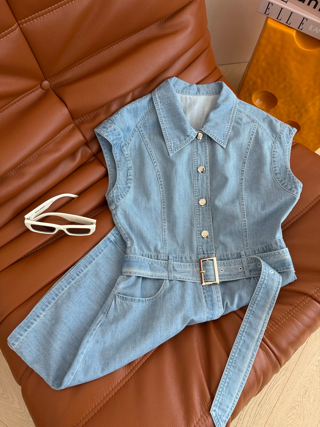 Celine 26s Light Blue Washed Denim Dress 398137