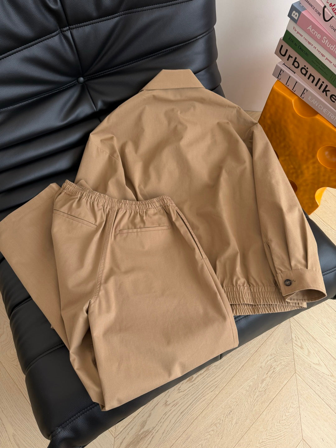 Prada 26s Casual Outfit Set Jacket + Pants Khaki Polyester 424336