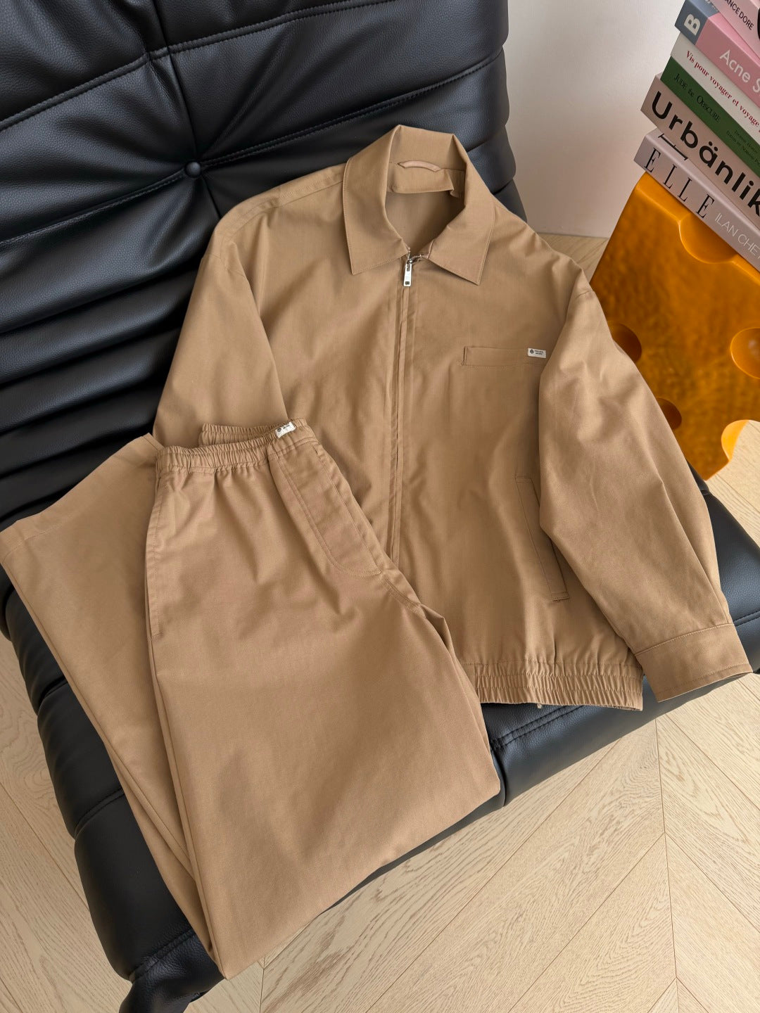 Prada 26s Casual Outfit Set Jacket + Pants Khaki Polyester 424336