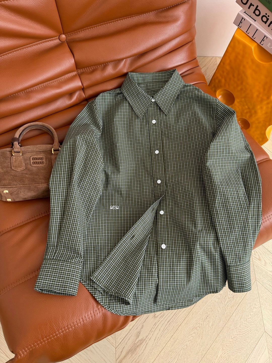 Loewe 26s Casual Shirt Dark Green White Cotton 424277