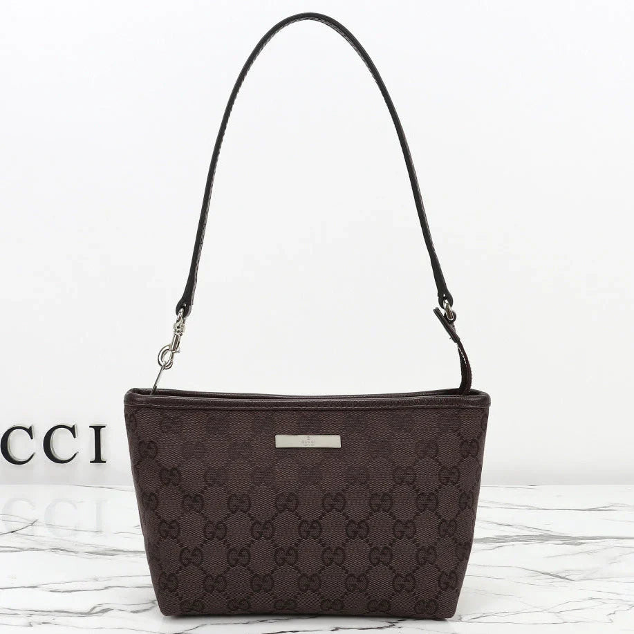 Gucci 2026 Small Pouch with Strap 17cm Dark Brown Canvas Leather