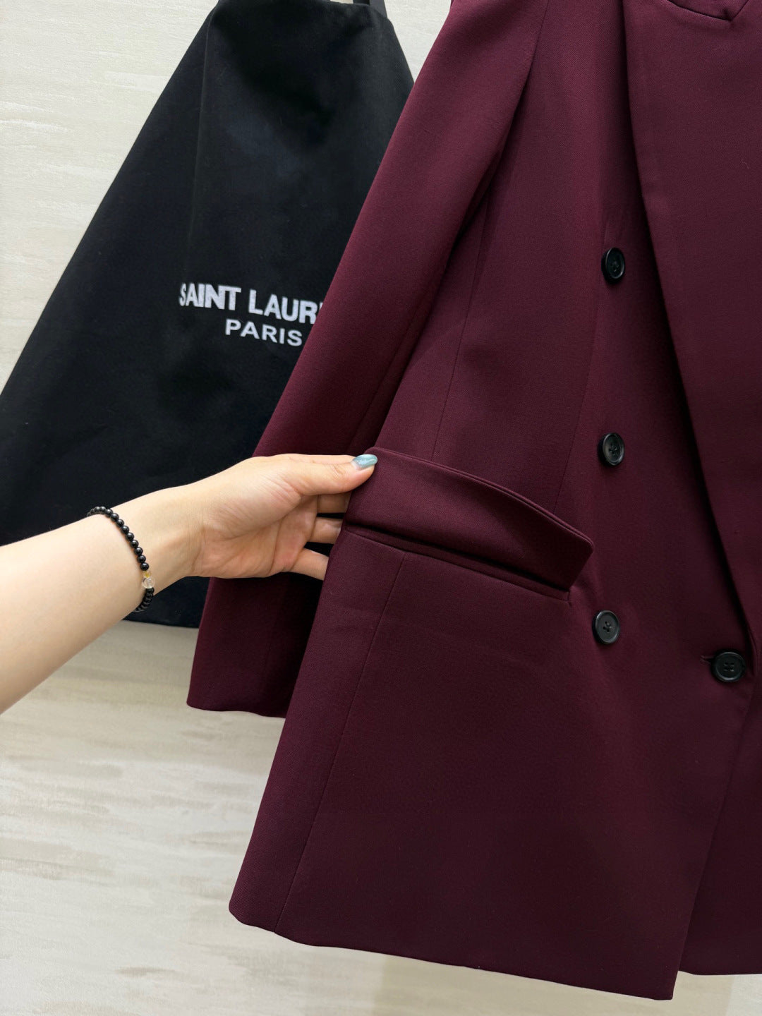 YSL 26S Burgundy Double Breasted Blazer 428258