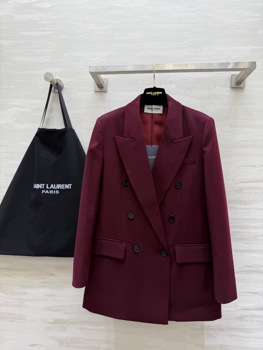 YSL 26S Burgundy Double Breasted Blazer 428258