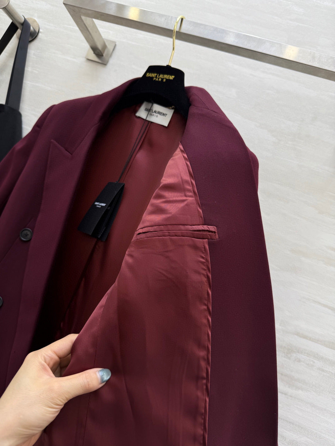 YSL 26S Burgundy Double Breasted Blazer 428258