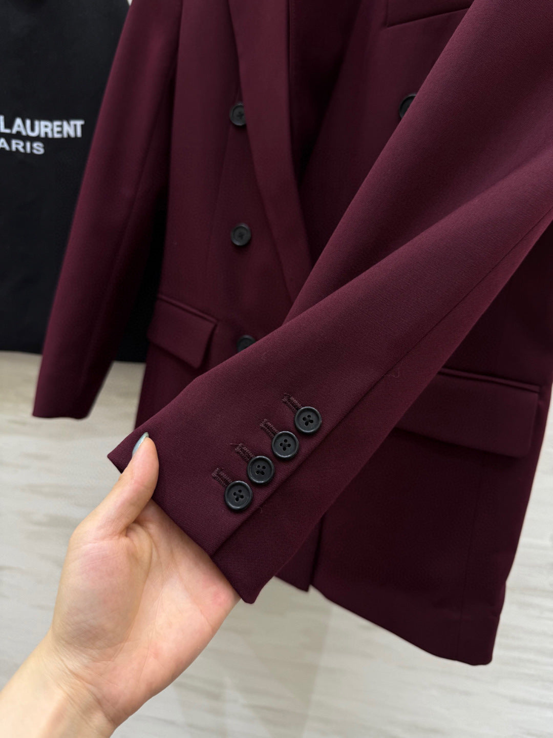 YSL 26S Burgundy Double Breasted Blazer 428258