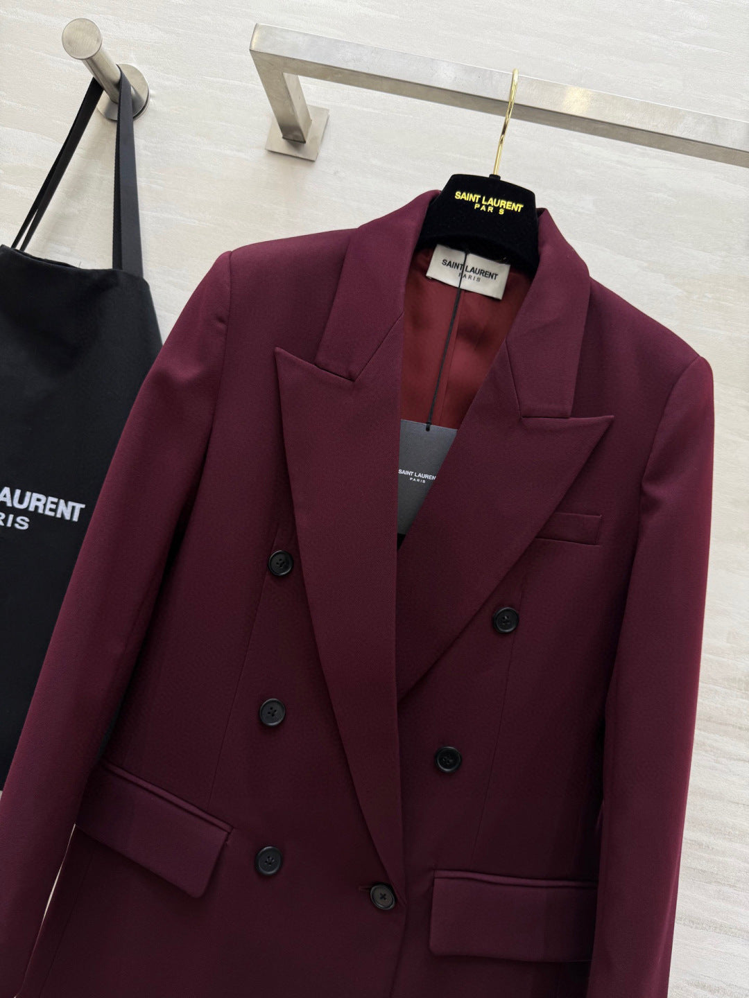 YSL 26S Burgundy Double Breasted Blazer 428258