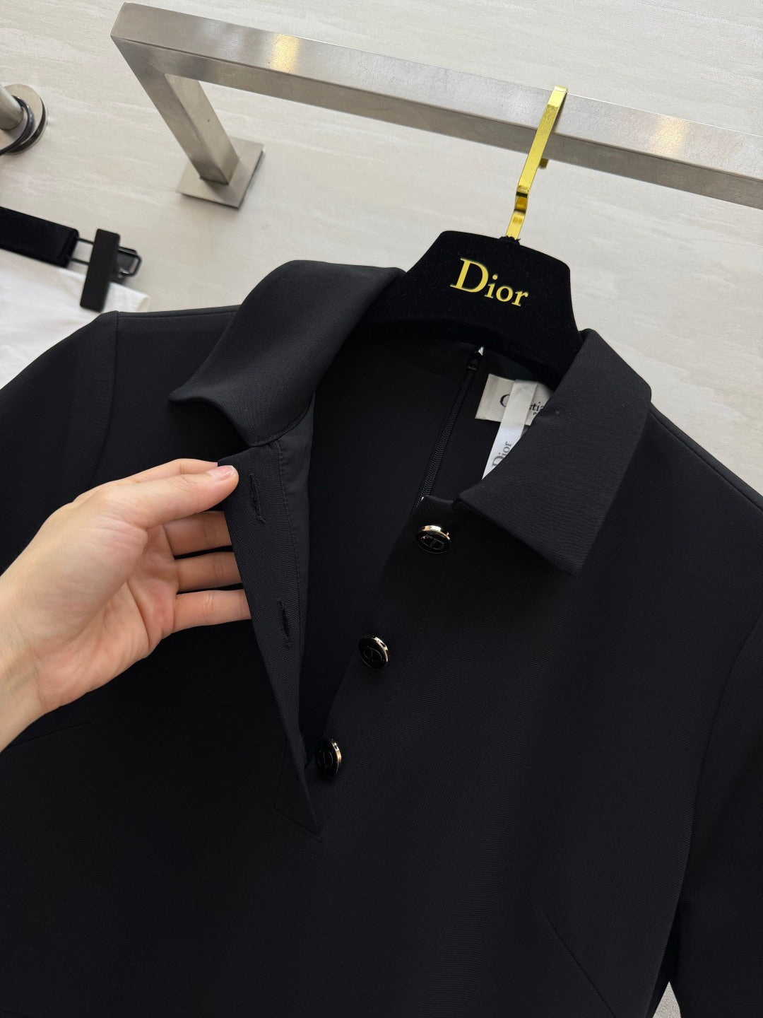 CD Fitted Dress with CD Buttons Black Wool Silk 394197