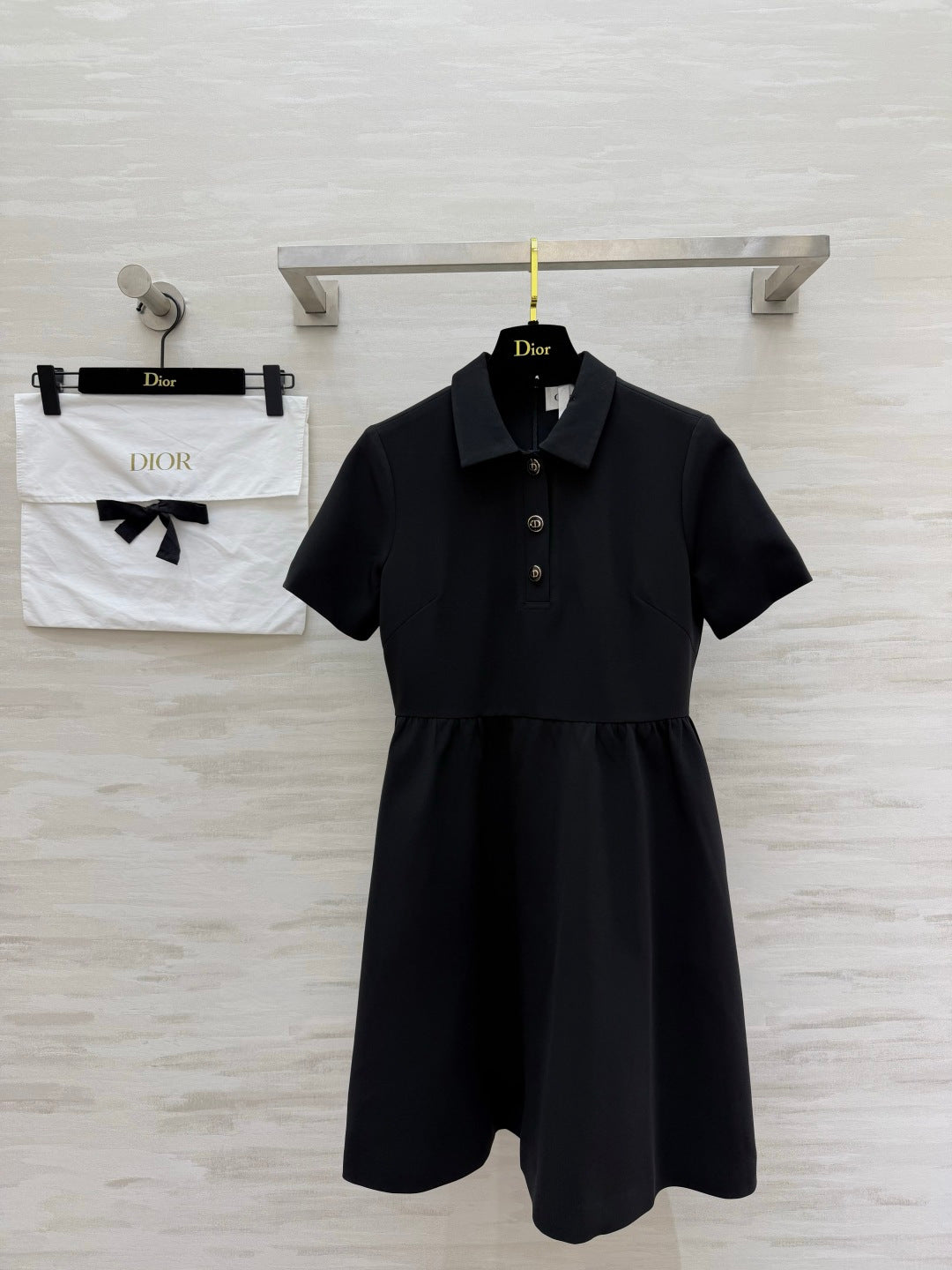 CD Fitted Dress with CD Buttons Black Wool Silk 394197