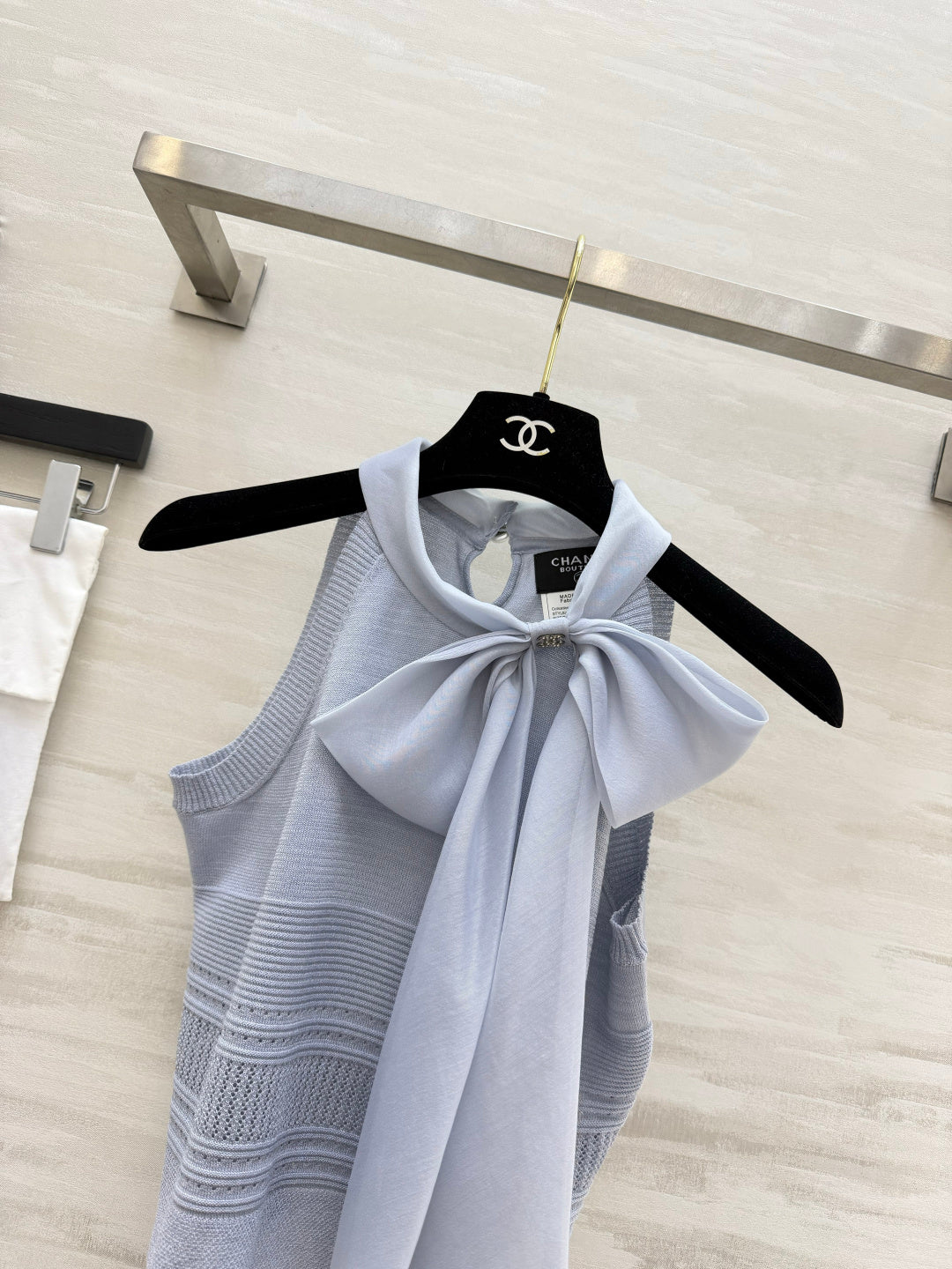 CC Tie-Knit Halter Top Light Grey Cashmere 394170