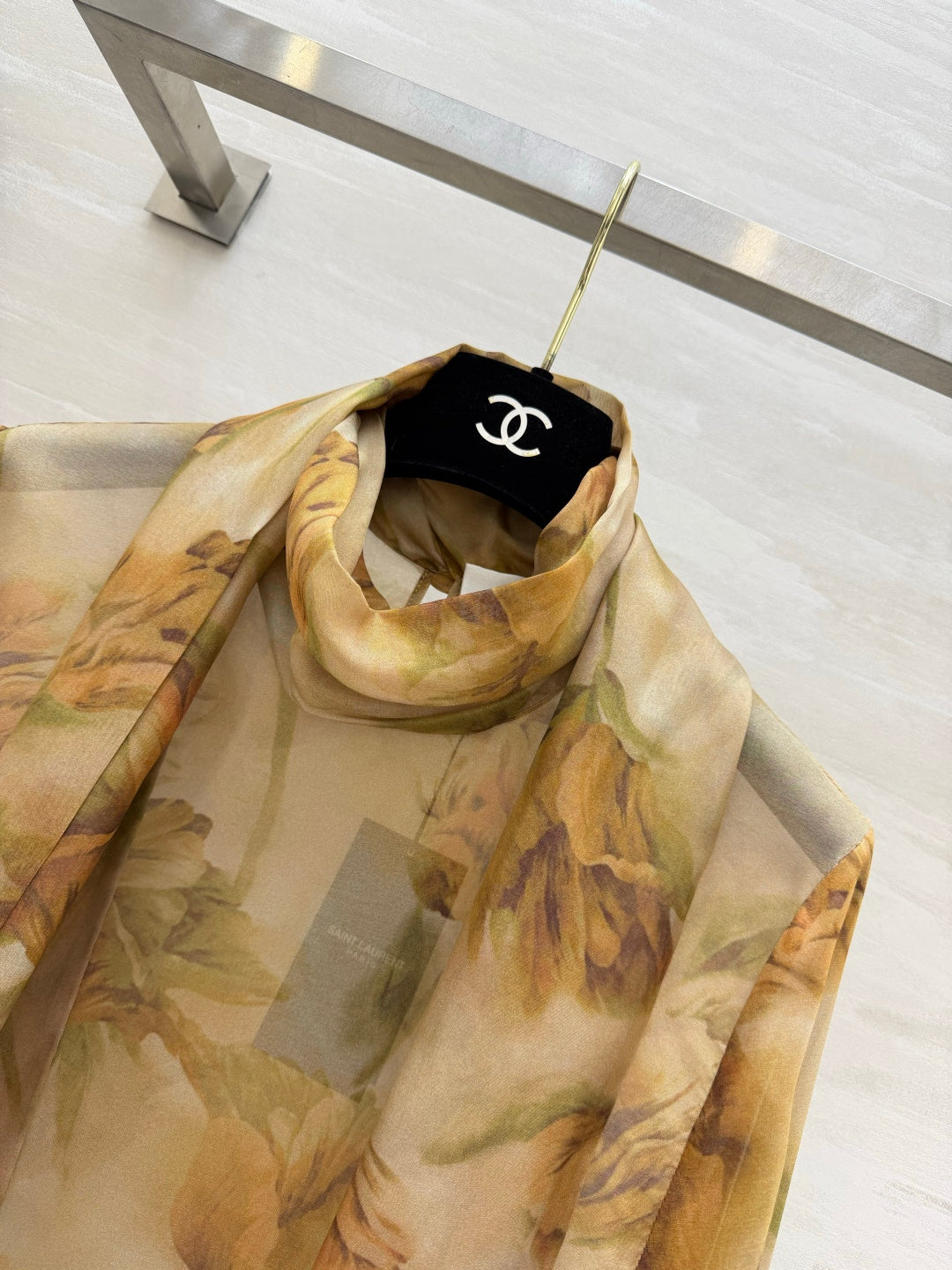 YSL Lavallière Leopard-Print Blouse Beige Silk 397064