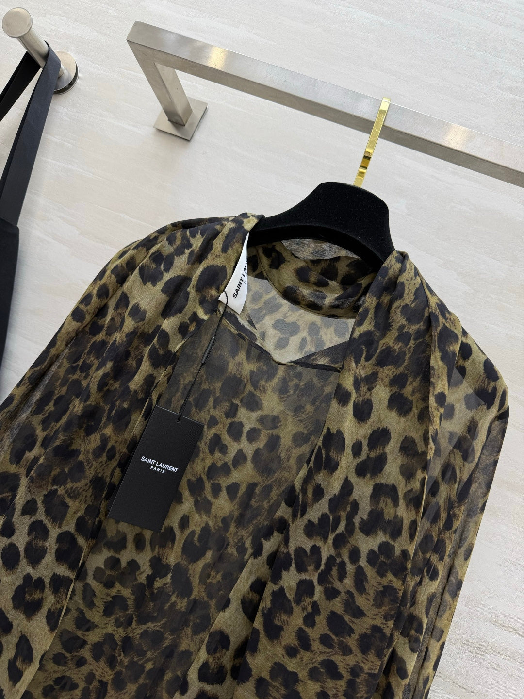 YSL Lavallière Leopard-Print Blouse Silk 397066