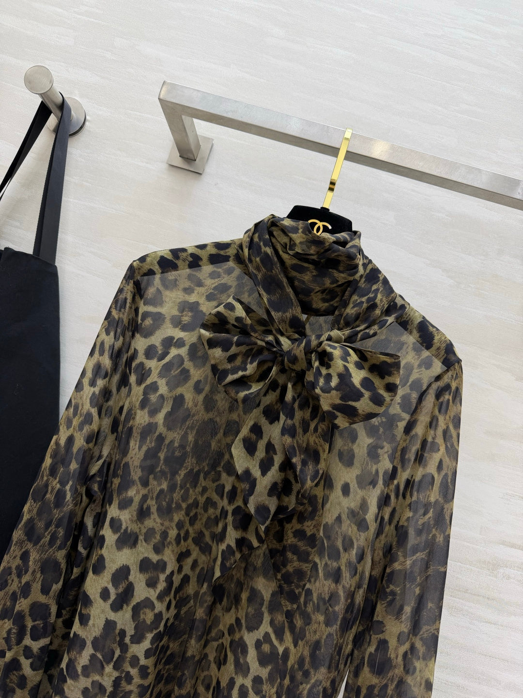 YSL Lavallière Leopard-Print Blouse Silk 397066