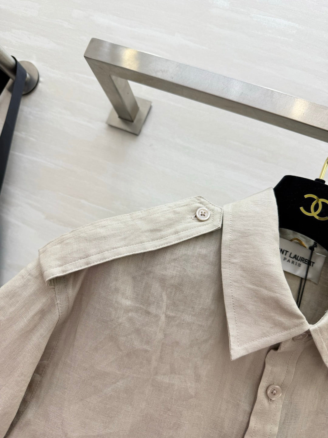 YSL 26s Short-Sleeve Shirt Cream Linen 397024
