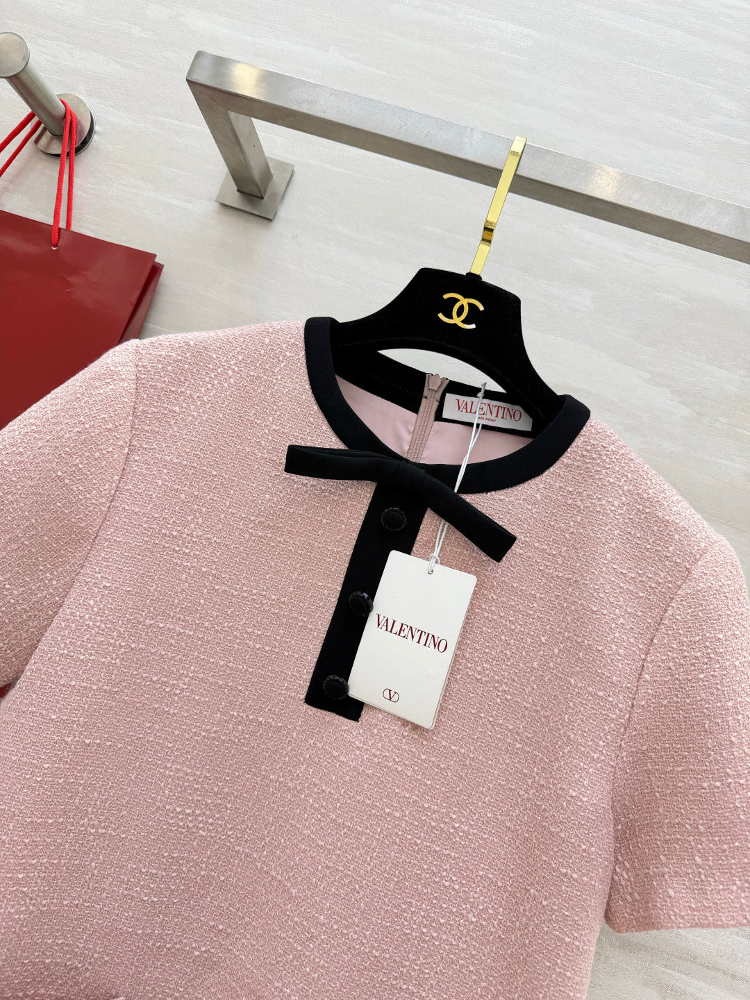 VT 26s Bow-Detail Mini Dress Light Pink Wool Nylon 398913