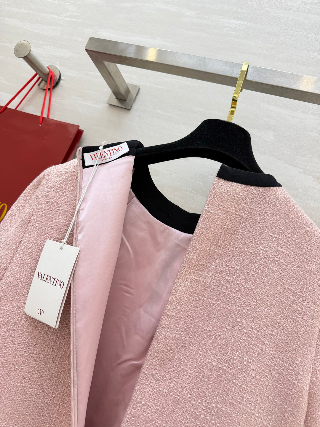 VT 26s Bow-Detail Mini Dress Light Pink Wool Nylon 398913