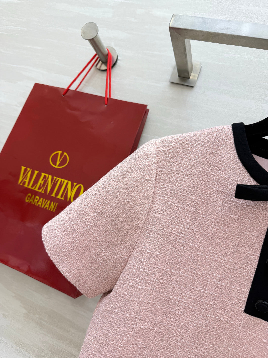 VT 26s Bow-Detail Mini Dress Light Pink Wool Nylon 398913