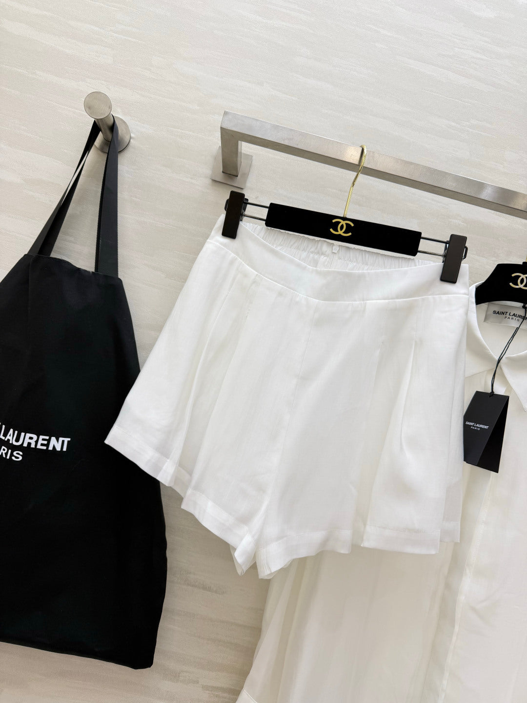 YSL 26s Long-Sleeved Silk Shirt Set White 398905