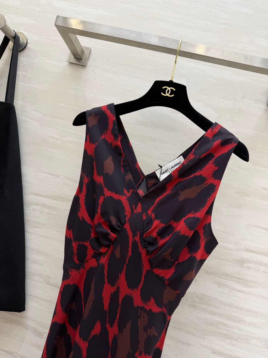 YSL 26s V-Neck Maxi Dress Black Red Dress 398892