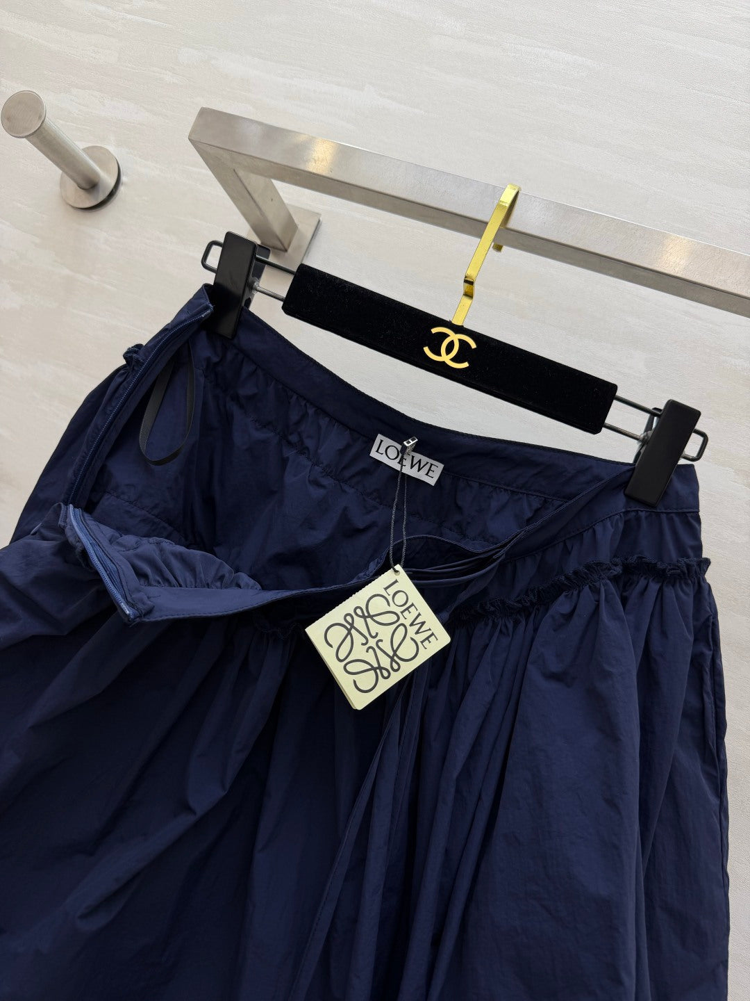 Loewe 26s Drawstring Mini Skirt Blue Cotton 398860