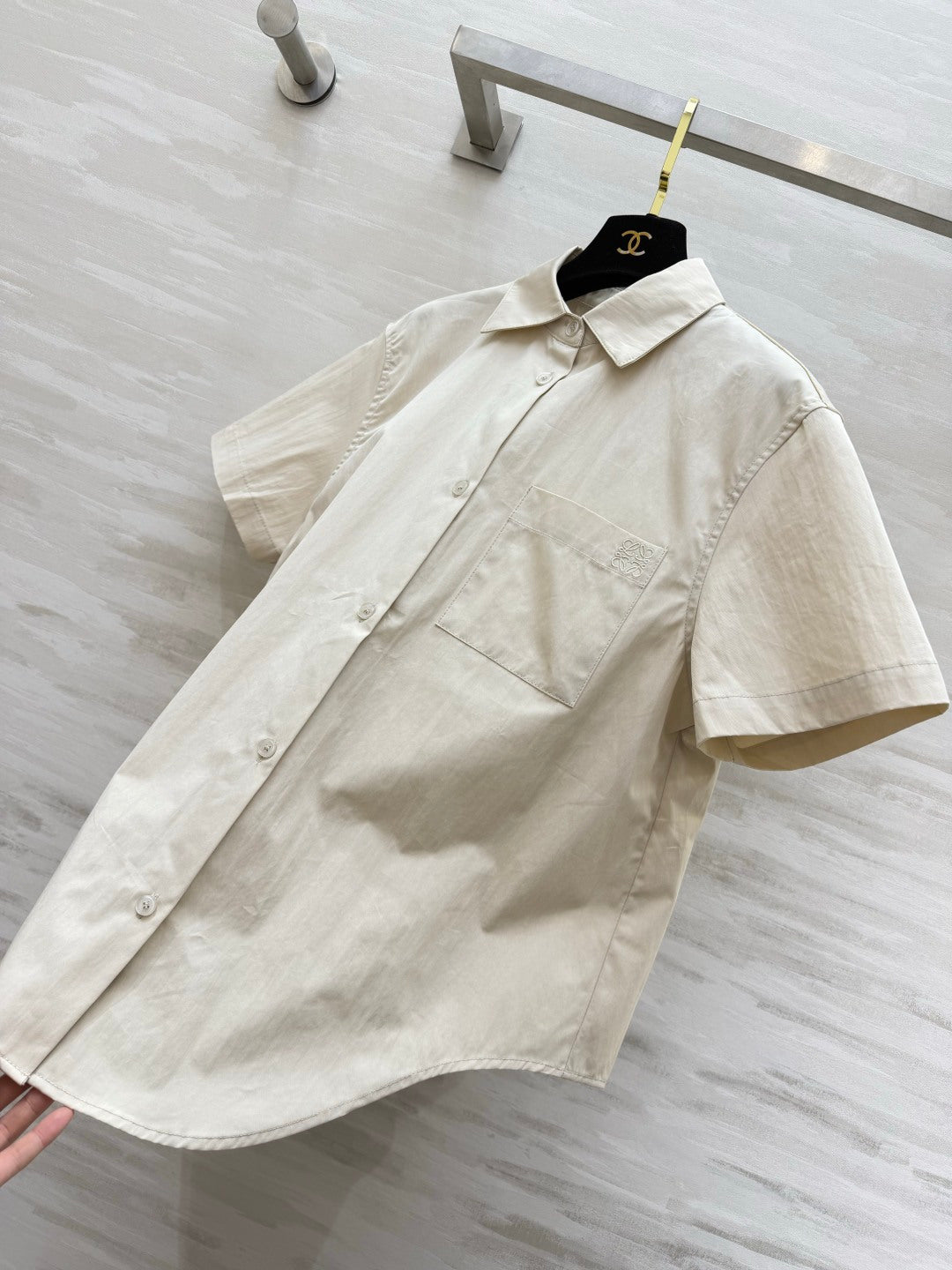 Loewe 26s Short-Sleeved Shirt Cream Cotton 398853