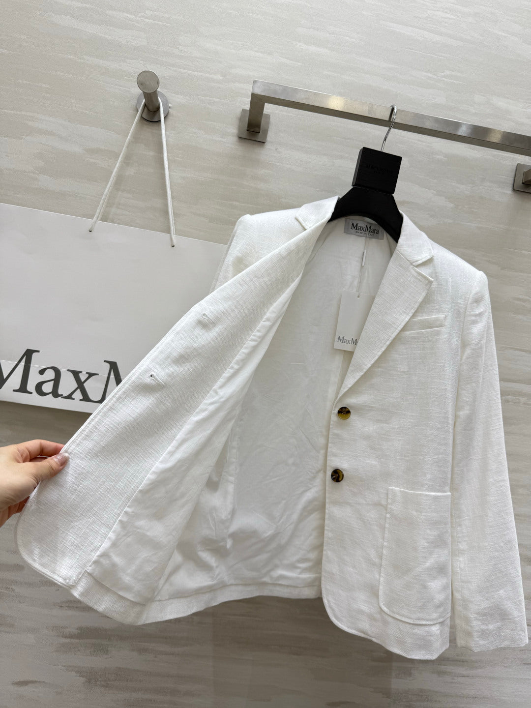 Max Mara Single-Breasted Blazer White Linen 398828