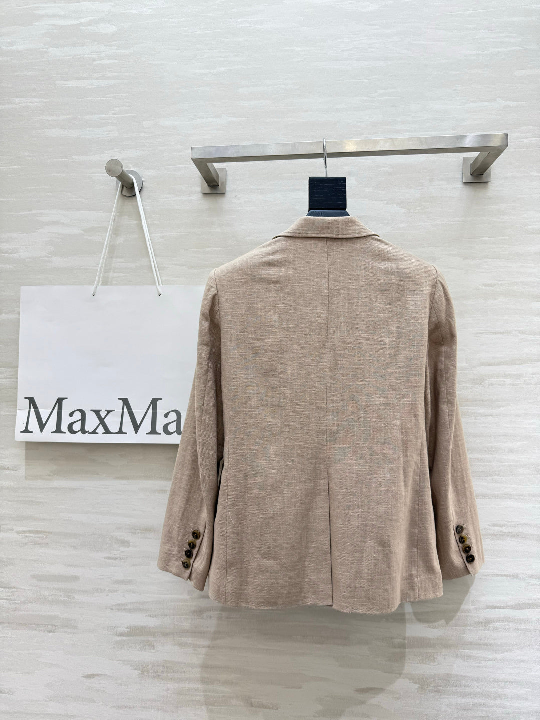 Max Mara Single-Breasted Blazer Light Khaki Linen 398830