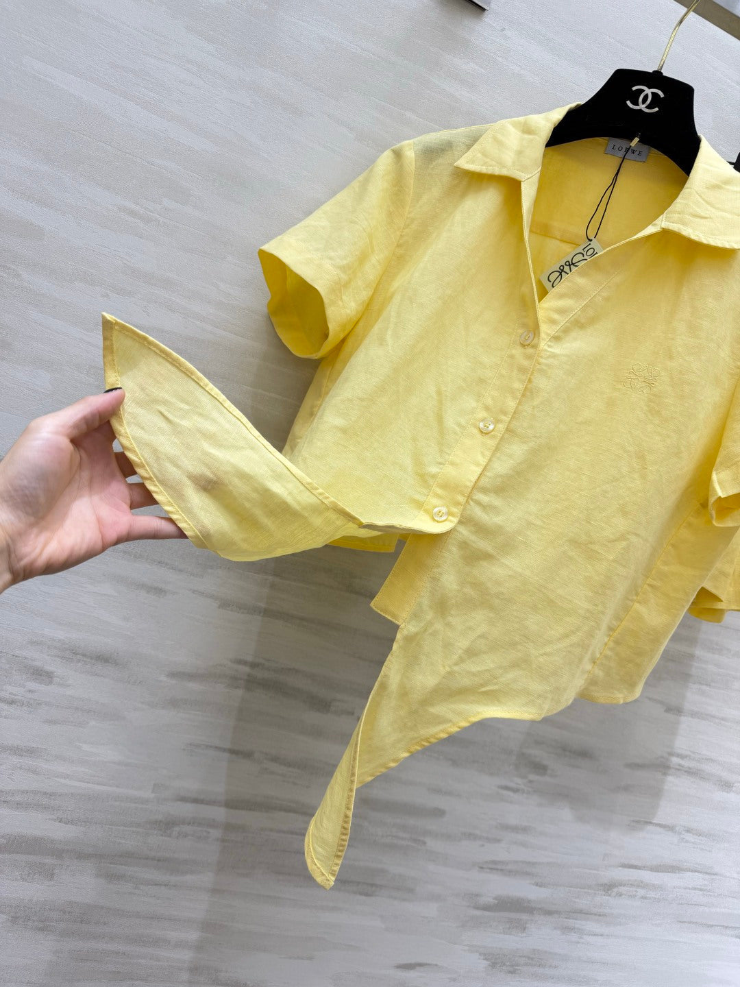 Loewe Summer Essential Two-Piece Set Shirt Loose Shorts Yellow Cotton 410421