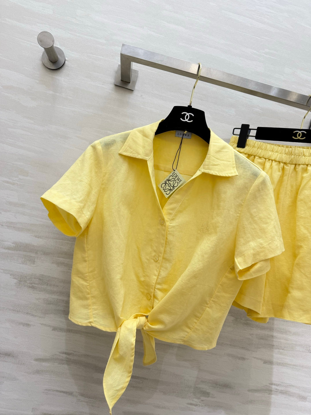 Loewe Summer Essential Two-Piece Set Shirt Loose Shorts Yellow Cotton 410421